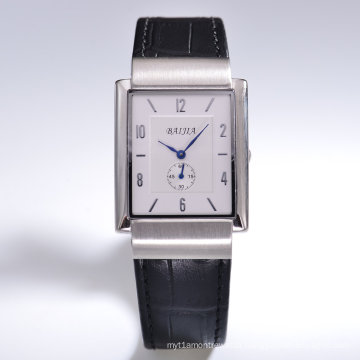 Rectangulaire Day Date Automatic Silver Dial Black Leather Watch